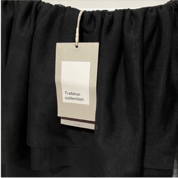 Zara dress black off the shoulder tulle layered mini - Picture 4 of 6